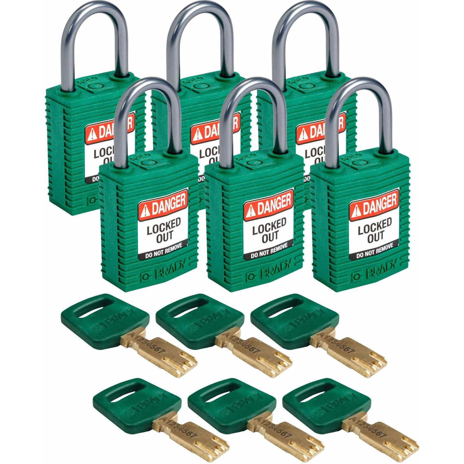 Brady, Vorhängeschloss, SafeKey Compact Nylon-Vorhängeschlösser mit Aluminiumbügel für Lockout-Anwendungen