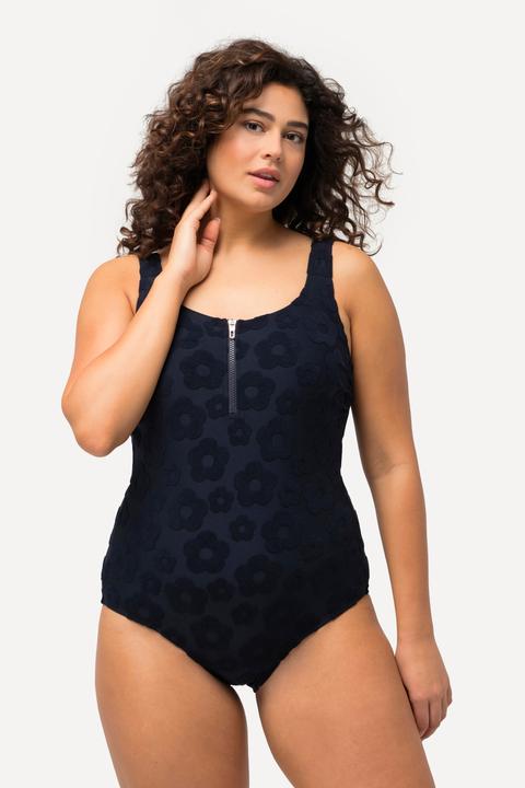 Produktbild Ulla Popken Badeanzug, Blumen-Struktur, Zipper, ohne Softcups (42)