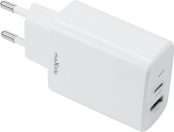Actual product image Maxlife MXTC-10-20AC PD QC charger 1x USB-C 1x USB 20W white (20 W, 2 ports)