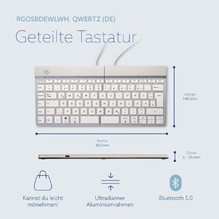 Immagine prodotto R-Go Tools Tastiera R-Go Split Break DE Layout Bluetooth Bianco (DE, Senza fili)