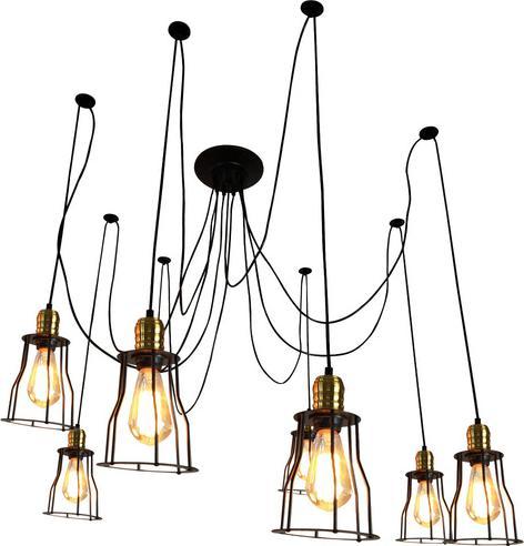 Produktbild Swisshandel24 Pendelleuchte Hängeleuchte Hängelampe, Industrial Metall höhenverstellbar schwarz - 7x Käfiglampensc (E27)