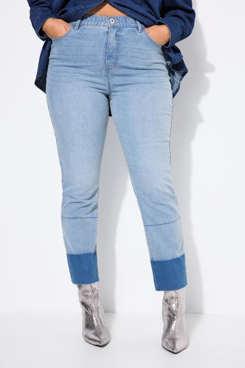 Image du produit Studio Untold Jean Mom en denim foncé, bas de jambe effiloché, coupe 5 poches (54)