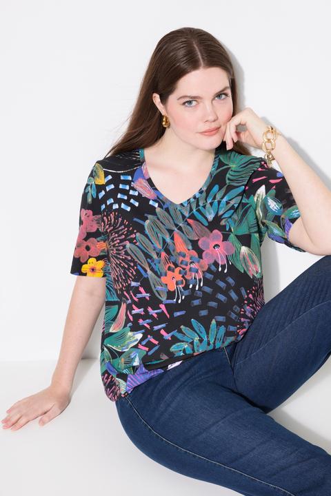 Immagine prodotto Ulla Popken T-shirt con scollo a V, orlo elastico e mezze maniche (62)