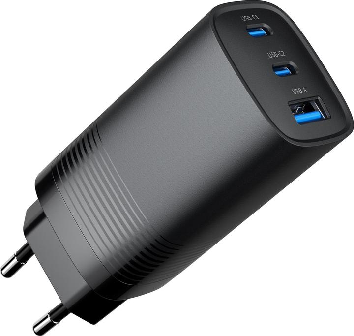 Actual product image Gembird Power Delivery Charger 1xA 2xC GaN Black (65 W, 3 ports)