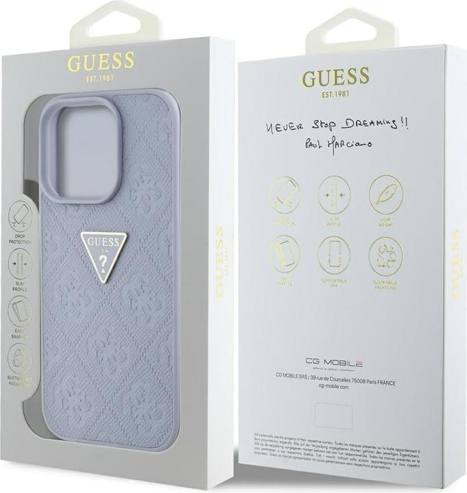 Produktbild Guess Hardcase PU Grained Hot Stamp 4G Triangle Metal Case for iPhone 16 Pro 6,3" Purple (Apple iPhone 16 Pro)