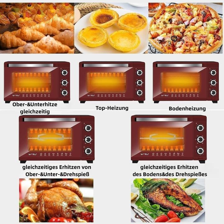 Produktbild Woltu Mini Backofen 32 Liter, Schwarz+rot