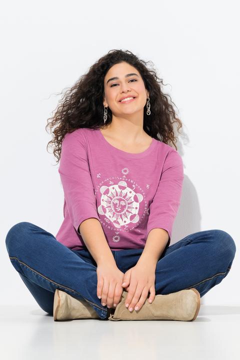 Image du produit Ulla Popken T-shirt à col rond et manches 3/4, coupe Classic, strass (46, 48)