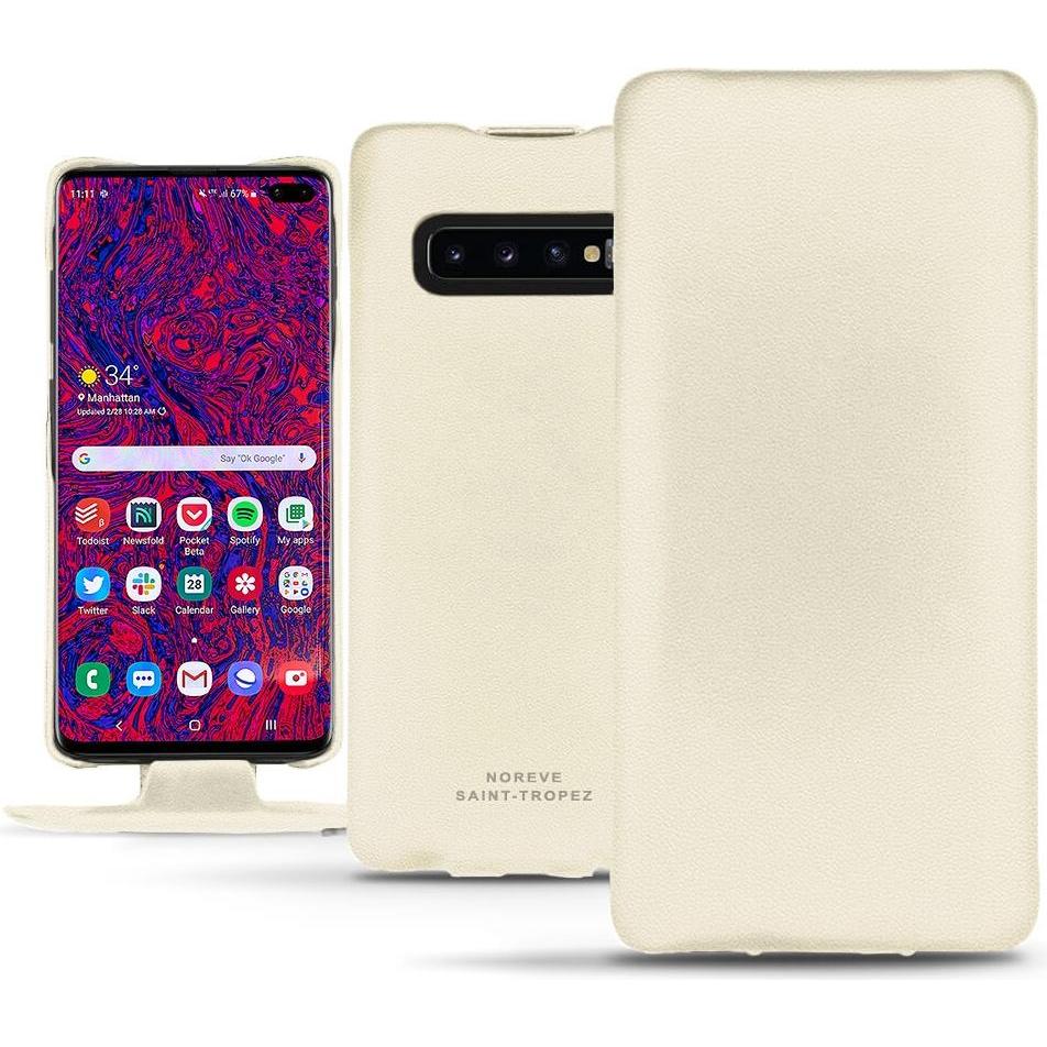 Noreve Lederschutzhülle vertikal (Samsung Galaxy S10+), Smartphone Hülle, Weiss