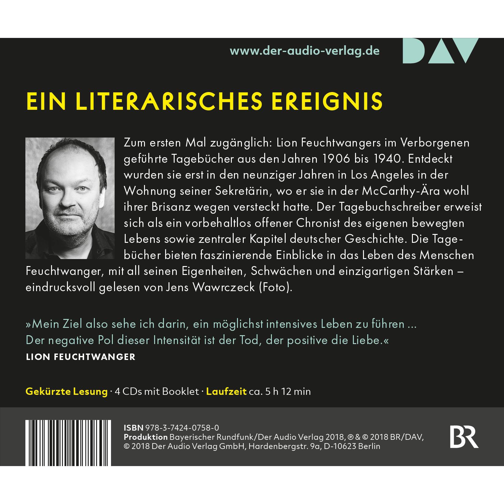 Thumbnail - Ein möglichst intensives Leben. Die Tagebücher, Hörbücher von Jens Wawrczeck, Lion Feuchtwanger