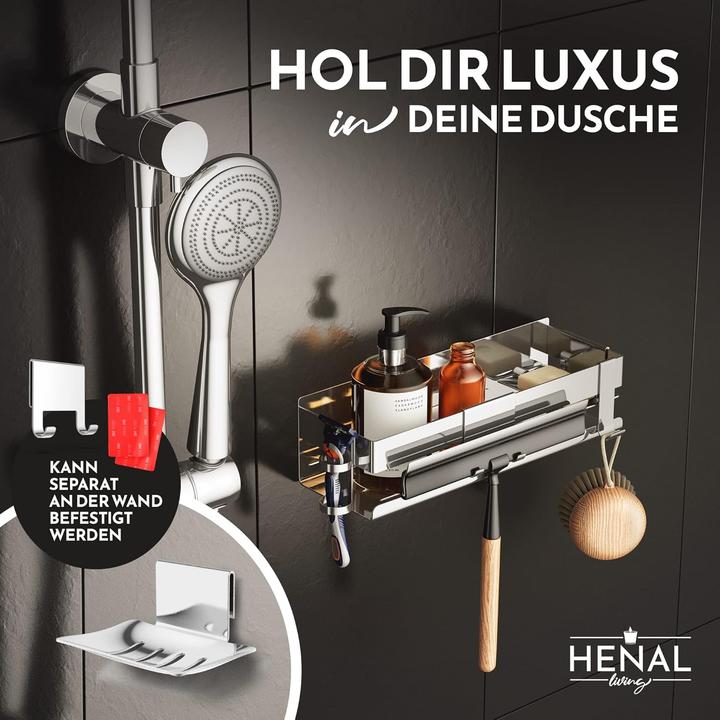 Produktbild 5-in-1 Duschablage Set ohne Bohren (30 x 8 x 10 cm)