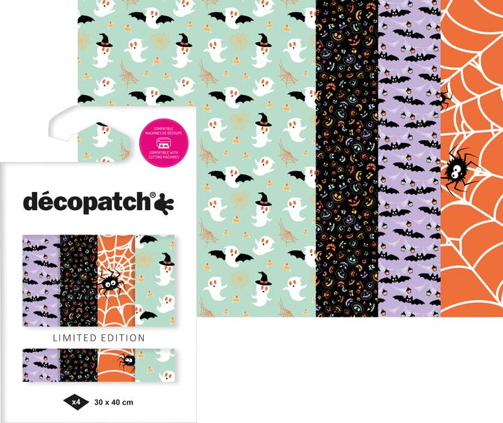 Produktbild Décopatch Pocket Hot-Foil Collection "Halloween Spinnen und Fledermäuse", 4er Set, 30 x... (30 x 40 cm)