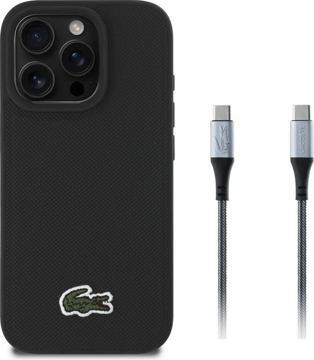 Actual product image Lacoste Set 2in1 Case + Cable USB-C Iconic Petit Pique Woven MagSafe for iPhone 16 Pro black (Apple iPhone 16 Pro)