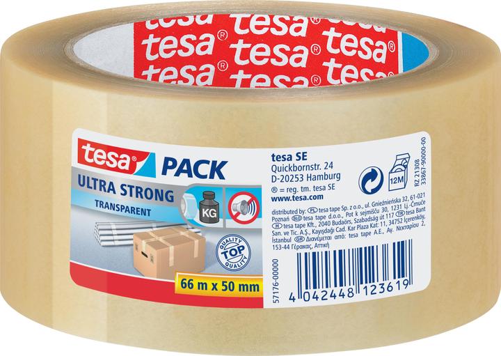 tesa tesapack Nastro per pacchi ULTRA STRONG - Nastro da imballaggio in PVC per imballaggi stretti e (50 mm)