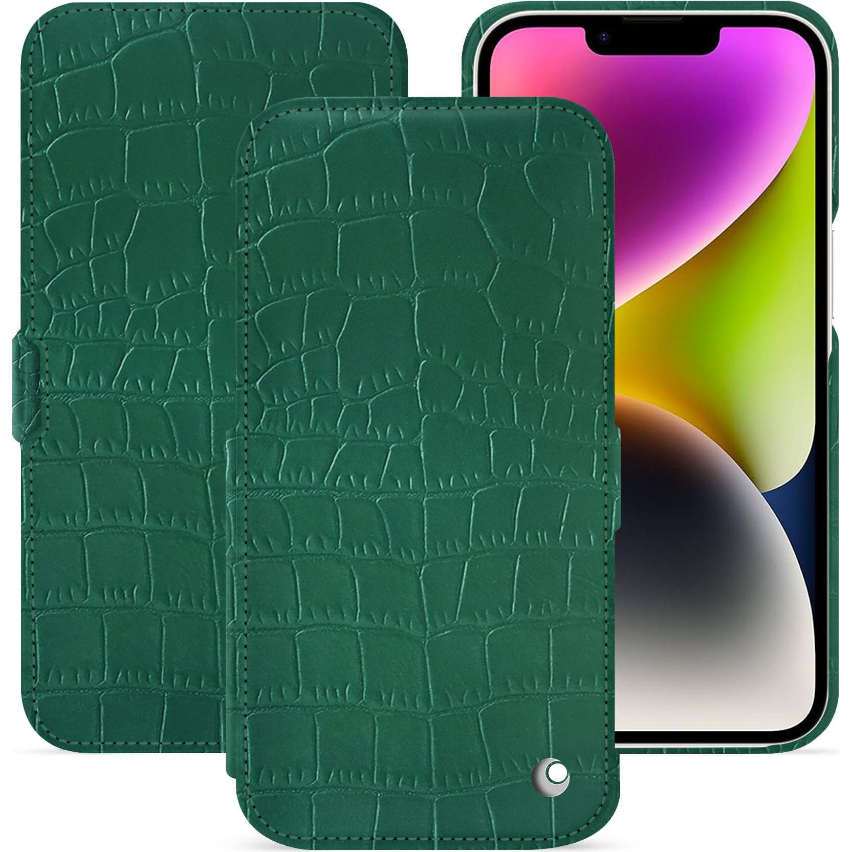 Noreve Lederschutzhülle horizontal (Apple iPhone 15 Plus), Smartphone Hülle, Grün