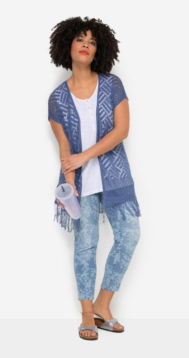 Produktbild Angel of Style Strickjacke, Relaxed Fit, Lochstrick, offene Form, Fransensaum, Halbarm (48)