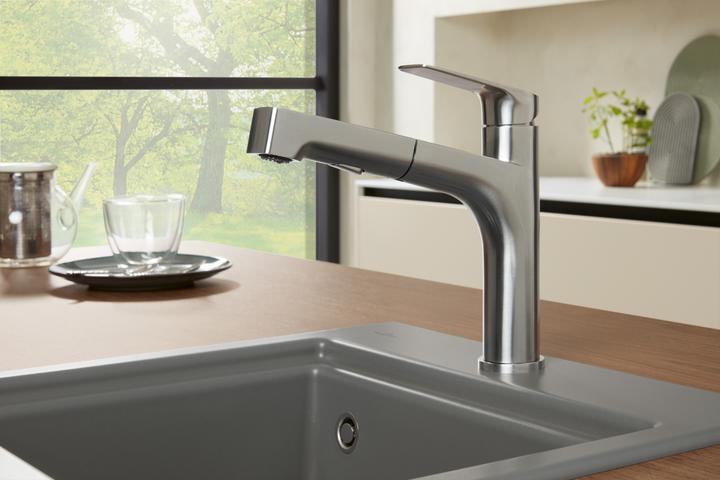 Actual product image Villeroy & Boch Junis Sky Shower kitchen tap, stainless steel