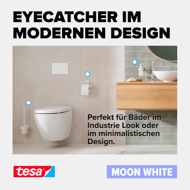 Produktbild tesa MOON WHITE Toilettenrollenhalter inkl. Klebelösung ohne Bohren