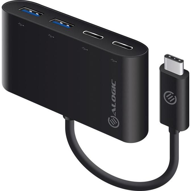 Alogic Adapter USB-C SuperSpeed Combo mit 2 USB-C & 2 USB-A (USB-C, 2 Ports), Dockingstation + USB Hub, Schwarz