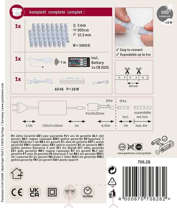 Image du produit Paulmann Kit MaxLED 500 Stripe (RGBW, 300 cm, Intérieur)