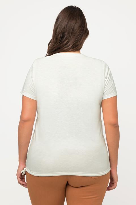 Image du produit Ulla Popken T-shirt en coton bio, avec cordon à la base, col rond et manches courtes (50, 52)