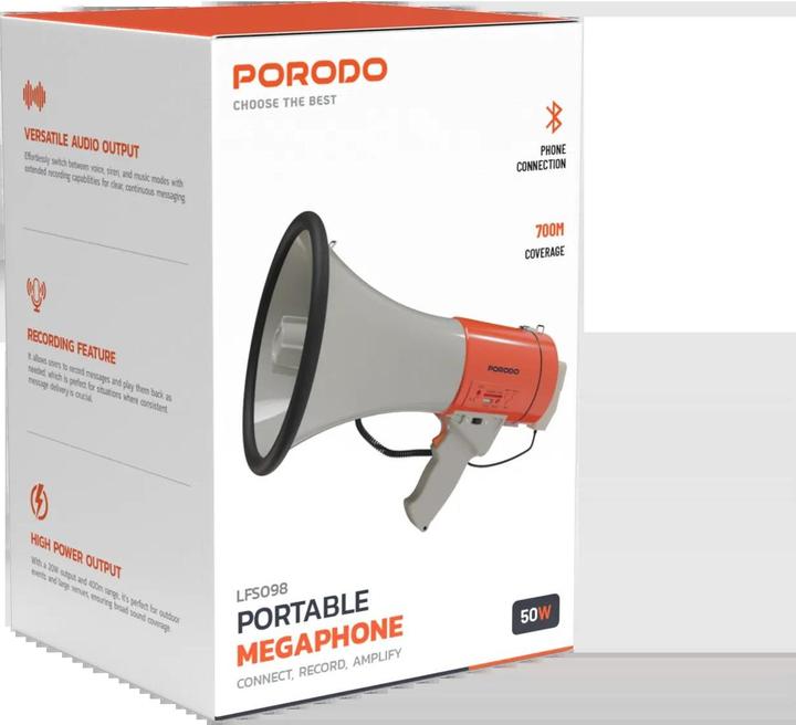 Produktbild Porodo Lifestyle 50W Siren Bluetooth Speaker and Recorder Megaphone - Orange (Megaphon)