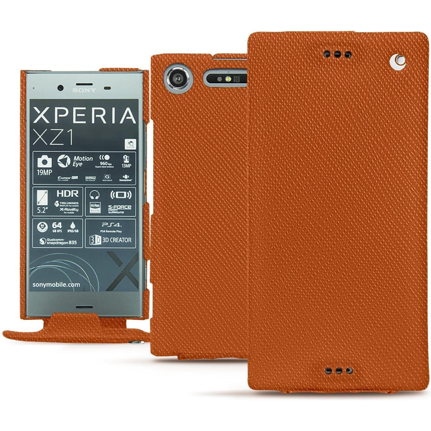 Noreve Lederschutzhülle vertikal (Sony Xperia XZ1), Smartphone Hülle, Orange