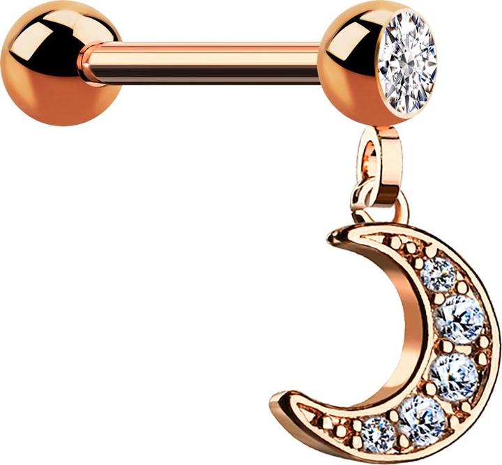 Produktbild Star Piercing Micro Barbell rosegold mit Kugel und Anhänger Halbmond (Chirurgenstahl 316L, Messing)