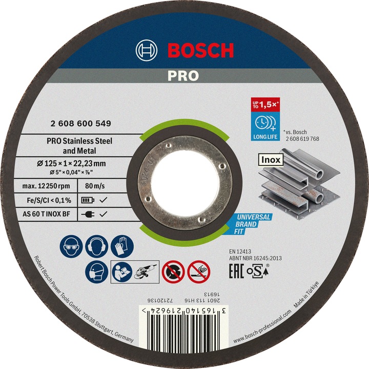 Immagine prodotto Bosch Professional Zubehör Disco da taglio PRO per acciaio inox e metallo, 125 x 1 x 22,23 mm
