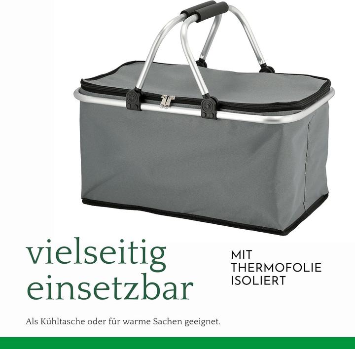 Produktbild Novaliv 2X Einkaufskorb faltbar mit Kühlfunktion 30 Liter GRAU Isolierkorb mit gepolsterten Tragegri