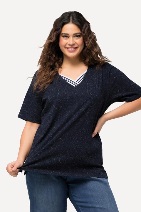 Actual product image Ulla Popken Textured V-Neck Tee (46, 48)
