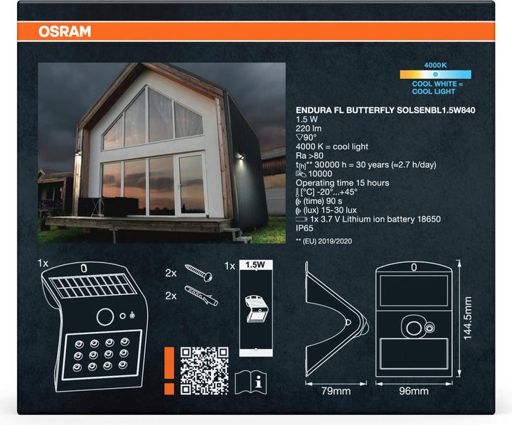 Actual product image Osram ENDURA Flood Solar Butterfly Solar Sensor 1.5W (220 lm)