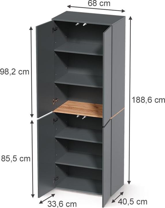 Produktbild Vicco Hochschrank Viktor, Anthrazit/Goldkraft Eiche, 68 x 188.6 cm mit 6 geschlossenen Fächern (40.50 x 68 x 188.60 cm)