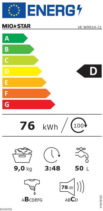 Energie-Label Mio Star VE WM914-21 (9 kg, Links)