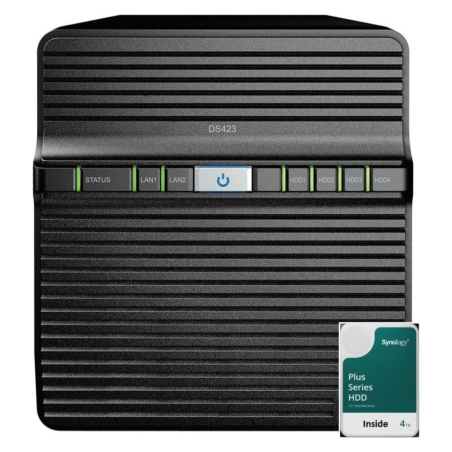 Synology DS423 4Bay 16TB NAS met 4x 4TB HAT3300-4T HDD (4 x 4 TB, Synology HAT 33xx), NAS, Schwarz