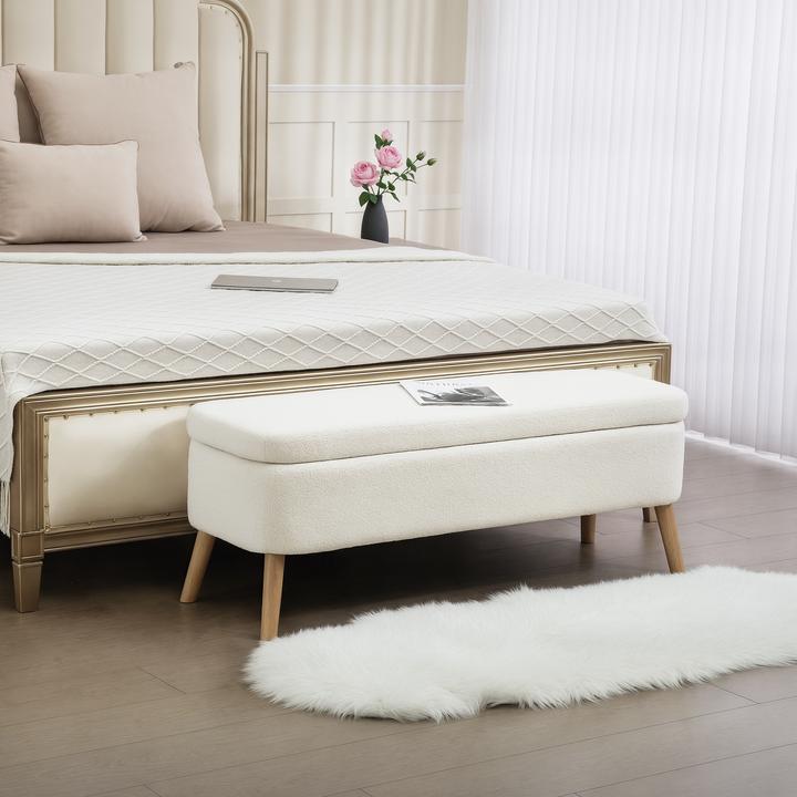 Image du produit Homcom Sitzbank Polyester, Kautschukholz Cremeweiss (42 cm)