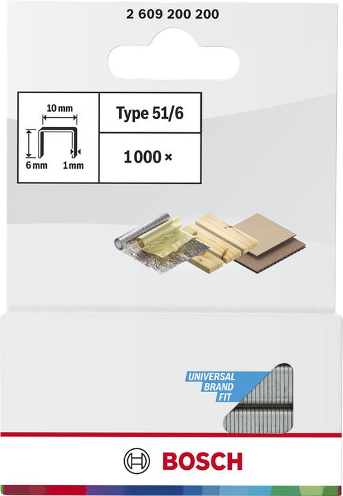 Produktbild Bosch Professional Zubehör Flachdrahtklammer Typ 51, 10 x 1 x 6 mm