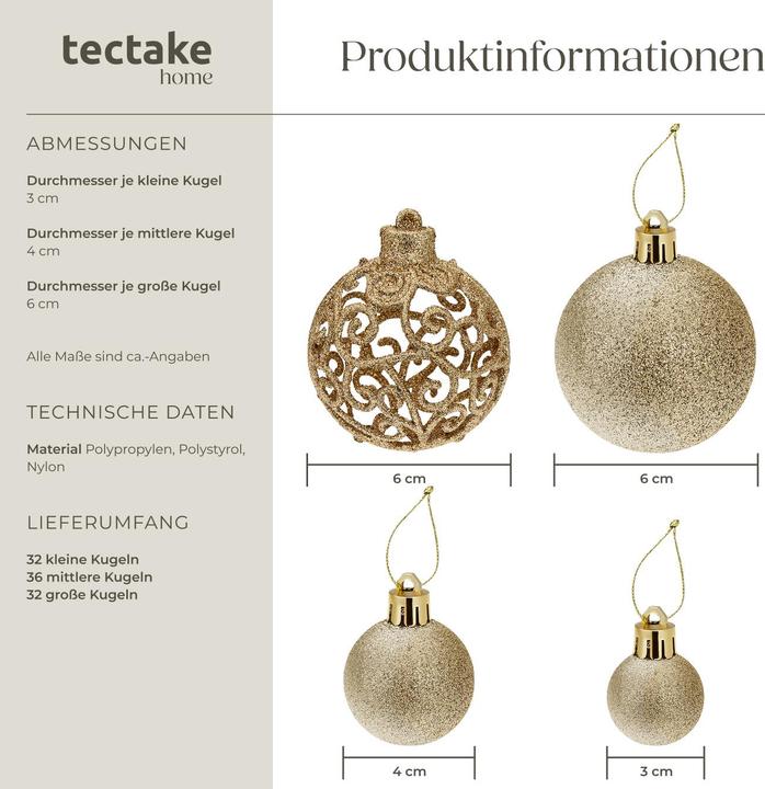 Produktbild tectake Weihnachtskugeln (100 -teilig)