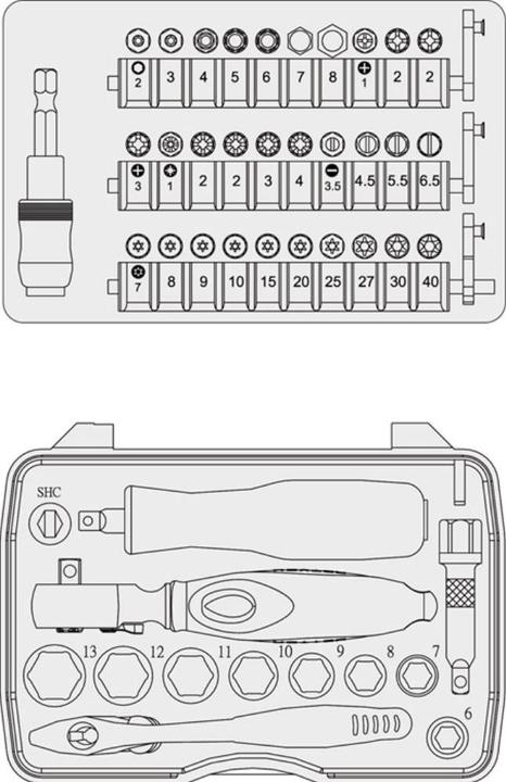 Actual product image HEYTEC Socket spanner and bits set, 44 pcs.