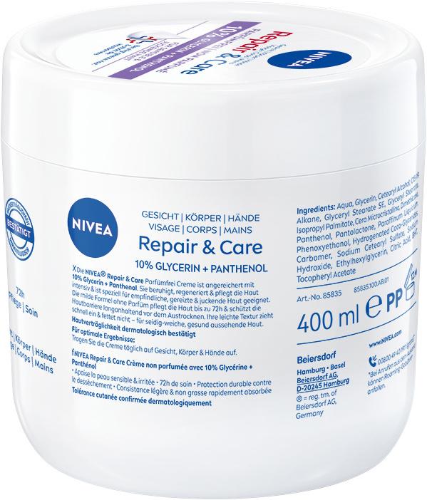 Actual product image NIVEA Repair & Care Sensitive Repair Creme (Body milk, 400 ml)