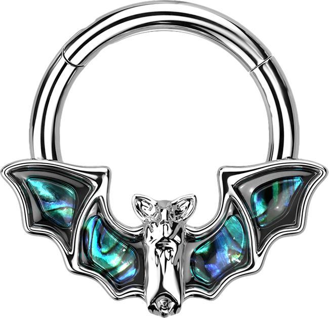 Immagine prodotto Star Piercing Anello a micro segmenti incernierato in argento con pipistrello e abalone (Ottone, Acciaio chirurgico 316L)