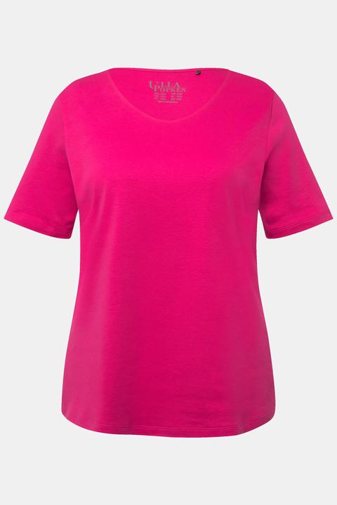 Actual product image Ulla Popken Double Layer Rounded V-Neck Slim Fit Tee (62)