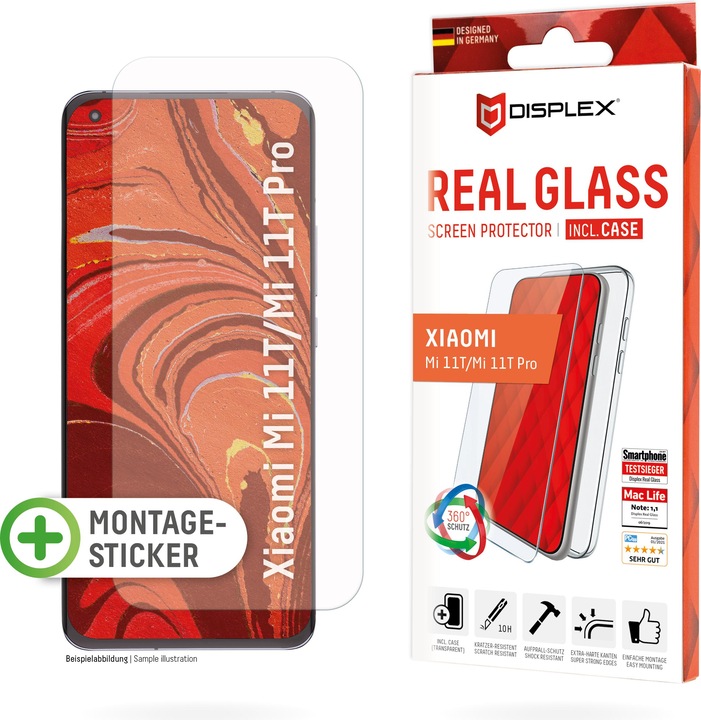 Produktbild Displex Real Glass, 2D Panzerglas + Handyhülle (1 Stück, Xiaomi Mi 11T Pro, Xiaomi Mi 11T 5G)