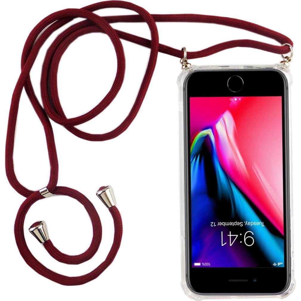 König Design Apple iPhone 7 Handykette Hülle mit Band Case zum umhängen mit Kordel Tasche Rot, Handykette, Transparent