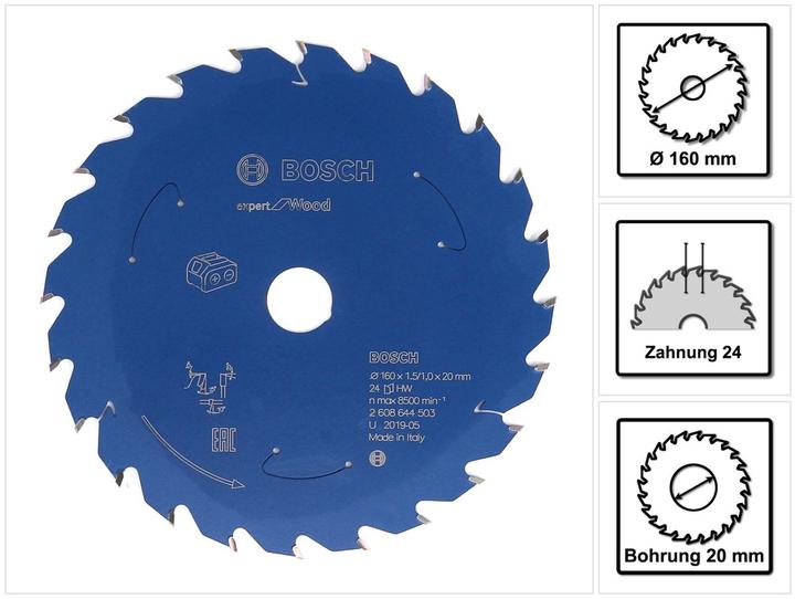 Produktbild Bosch Professional Zubehör Akku-Kreissägeblatt Expert for Wood, 160 x 1,5/1 x 20, 24 Zähne