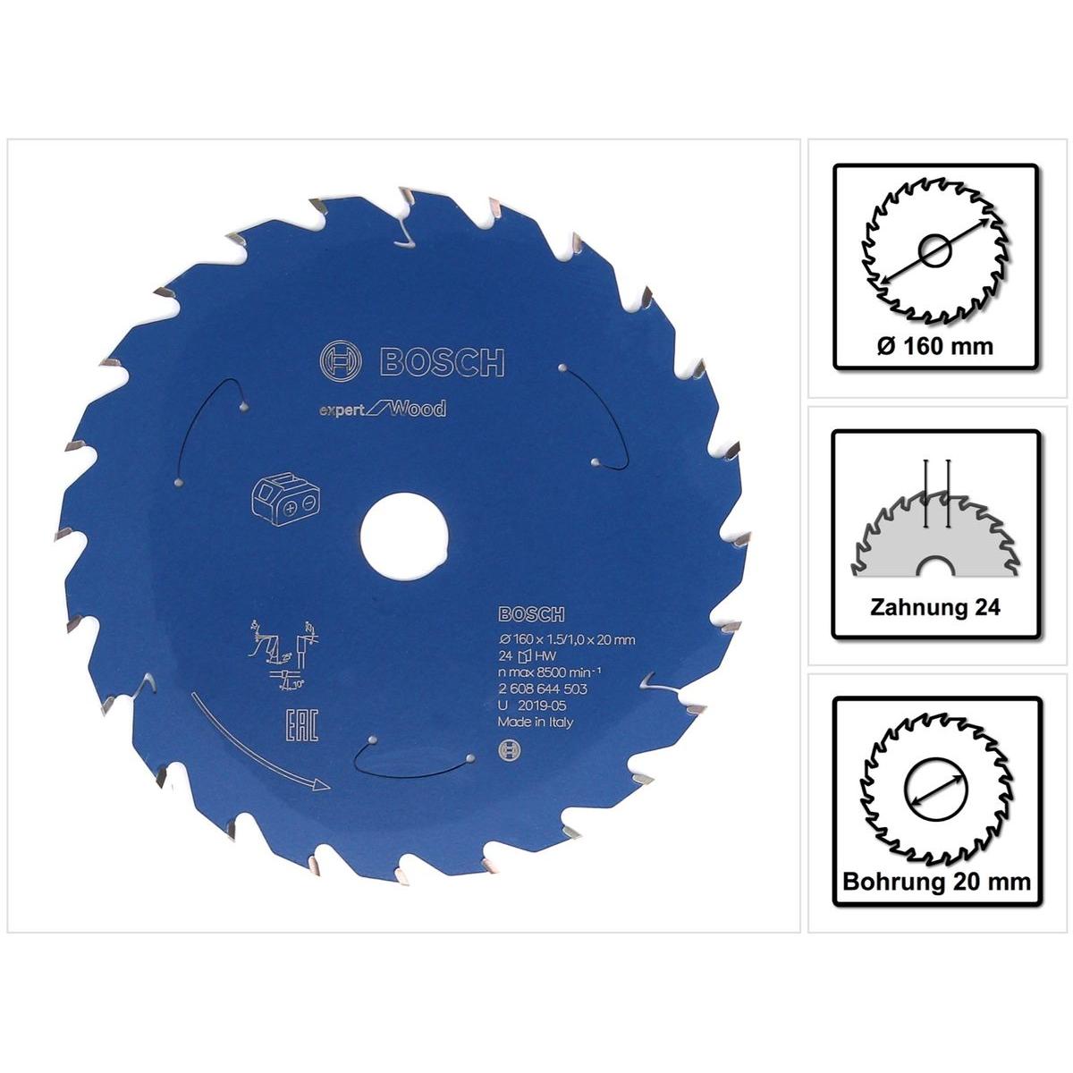 Thumbnail - Bosch Professional Zubehör, Sägeblatt, Akku-Kreissägeblatt Expert for Wood, 160 x 1,5/1 x 20, 24 Zähne