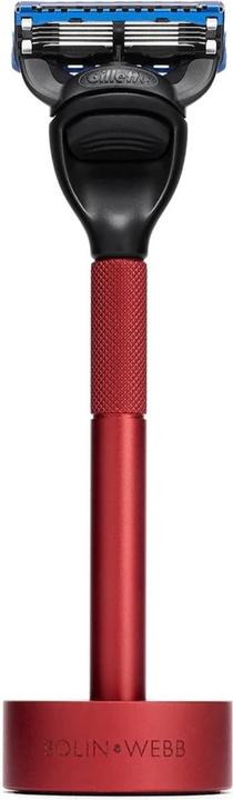 Actual product image Bolin Webb Generation Razor and Stand in Red with Gillette Fusion5 Blade Luxury Razor for Men
