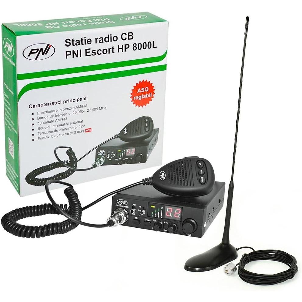 PNI Pacchetto radio CB ESCORT HP 8000L ASQ + antenna CB Extra 45 con magnete, Walkie talkie