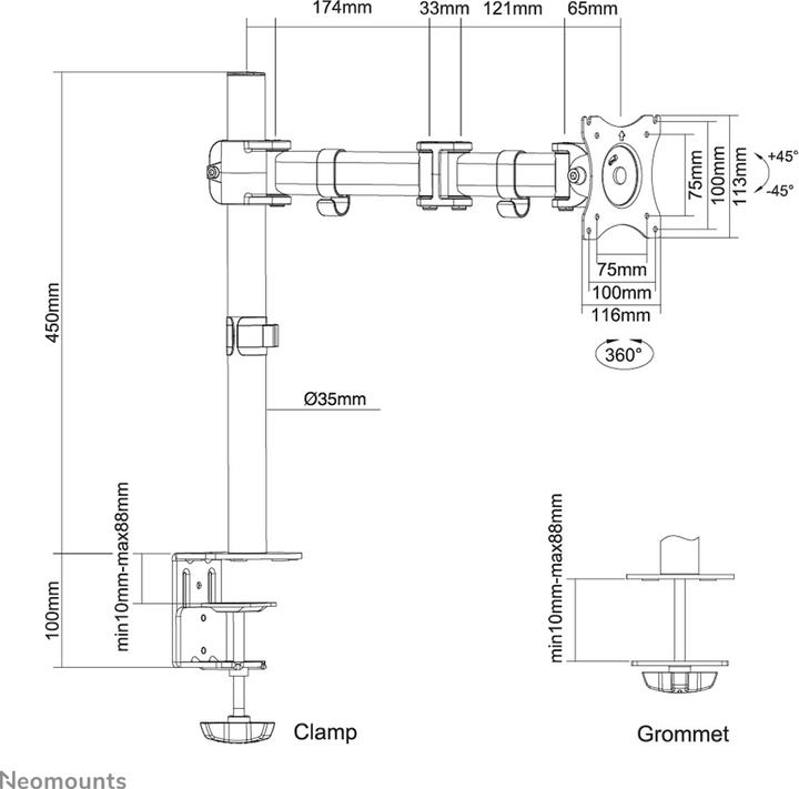 Produktbild Neomounts NM-D135 - Befestigungskit für LCD-Display (full-motion) (Tisch, 30", 8 kg)