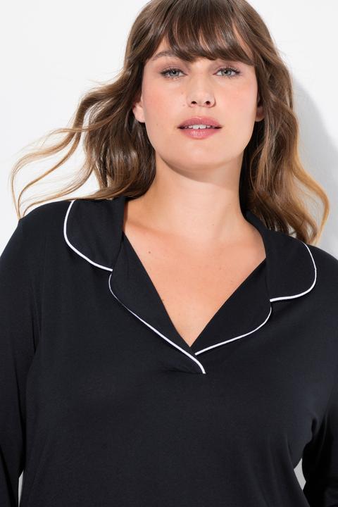 Actual product image Ulla Popken Piped Accent Lapel Collar Cotton Blend Knit Nightgown (62)