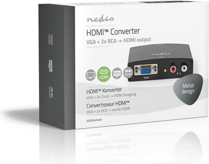 Image du produit Nedis HDMI T Converter VGA Female / 2X RCA femelle Sortie HDMIT 1 voie 1080p 1.65 Gbps Aluminium An